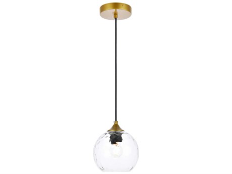 Elegant Lighting Cashel 1-Light Brass And Clear Glass Globe Mini Pendant