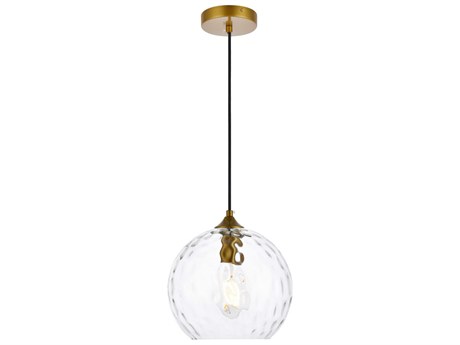 Elegant Lighting Cashel 1-Light Brass And Clear Glass Globe Mini Pendant