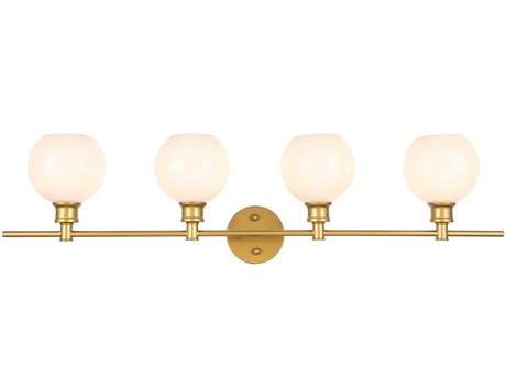 Elegant Lighting Collier 4-Light Brass White Glass LED Vanity Light