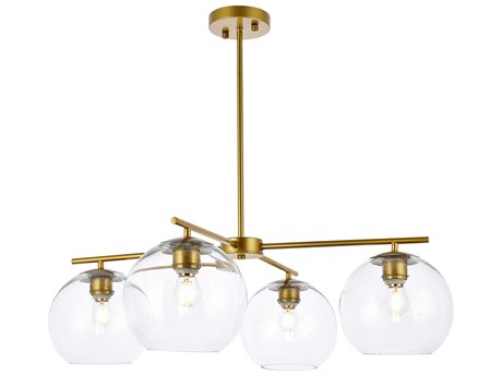 Elegant Lighting Opus 4-Light Brass And Clear Glass Globe Chandelier
