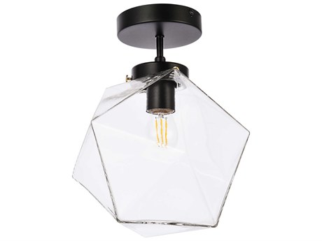 Elegant Lighting Lawrence 1-Light Black And Clear Glass Geometric Semi Flush Mount