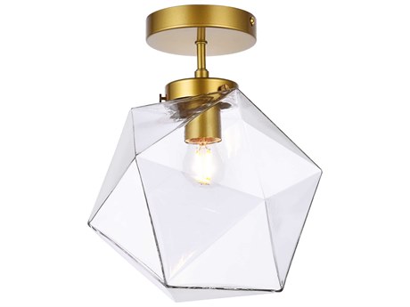 Elegant Lighting Lawrence 1-Light Brass And Clear Glass Geometric Semi Flush Mount