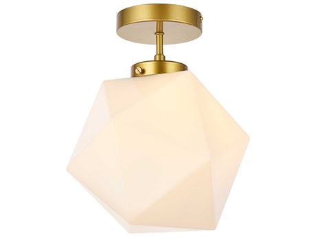 Elegant Lighting Lawrence 1-Light Brass And White Glass Geometric Semi Flush Mount