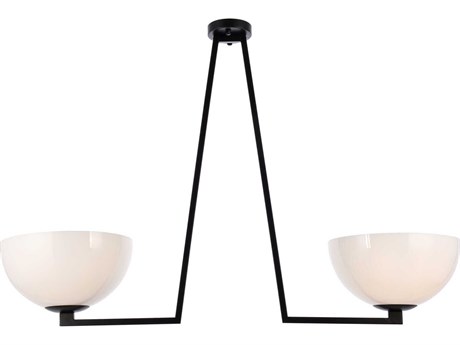 Elegant Lighting Jeanne 2-Light Black And White Glass Bowl Island Pendant