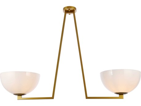 Elegant Lighting Jeanne 2-Light Brass And White Glass Bowl Island Pendant