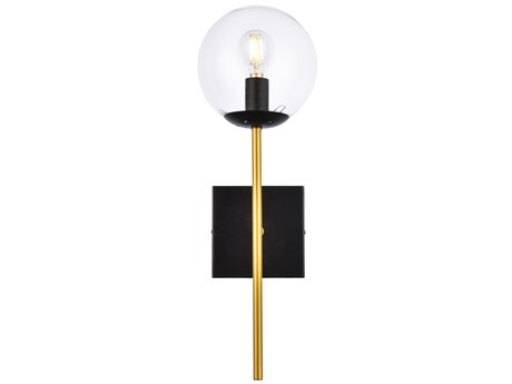 Elegant Lighting Neri 1-Light Black And Brass Clear Glass Wall Sconce