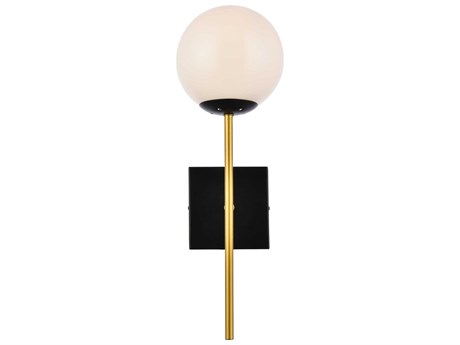 Elegant Lighting Neri 1-Light Black And Brass White Glass Wall Sconce