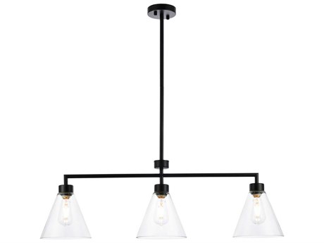 Elegant Lighting Mera 3-Light Black & Clear Glass Linear Island Pendant