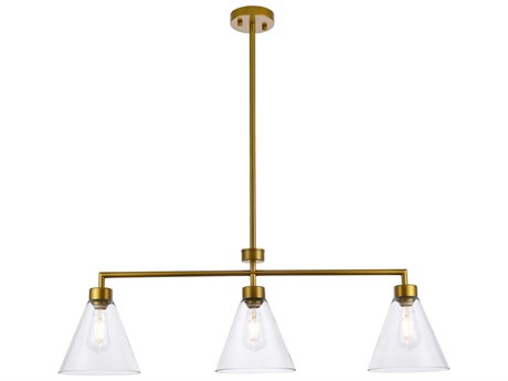 Elegant Lighting Mera 3-Light Brass & Clear Glass Linear Island Pendant