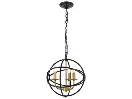Elegant Lighting Octavia 3-Light Brass Dark Brown Candelabra Globe Chandelier