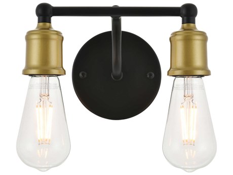 Elegant Lighting Serif 2-Light Brass Black Vanity Light