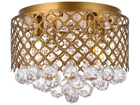 Elegant Lighting Tully 4-Light Brass And Clear Crystal Drum Flush Mount