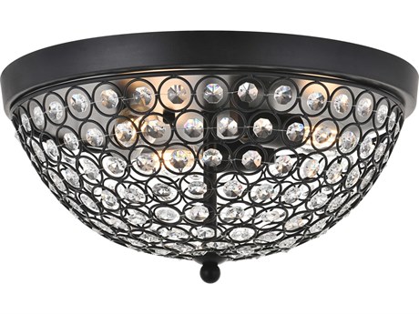 Elegant Lighting Taye 3-Light Matte Black Clear Crystal Bowl Flush Mount