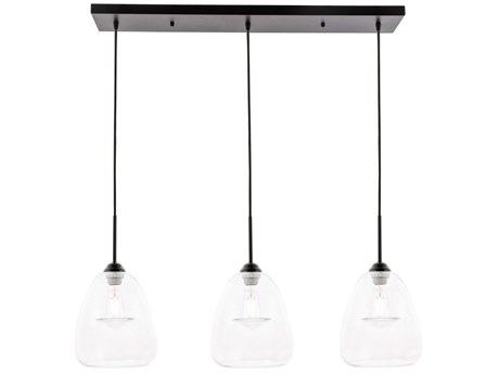 Elegant Lighting Kason 3-Light Black Glass LED Linear Island Pendant