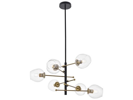 Elegant Lighting Paragon 6-Light Matte Black Brass Clear Glass Bell Sputnik Pendant