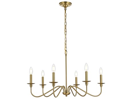 Elegant Lighting Rohan 6-Light Satin Gold Candelabra Chandelier