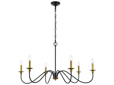 Elegant Lighting Rohan 6-Light Brass And Black Candelabra Chandelier