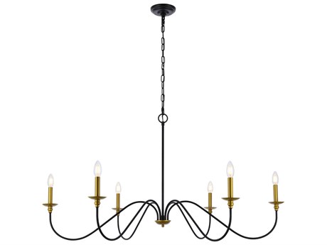 Elegant Lighting Rohan 6-Light Brass And Black Candelabra Chandelier