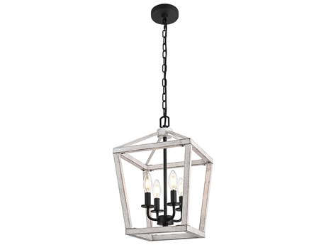 Elegant Lighting Gage 4-Light Weathered White Black Lantern Mini Pendant