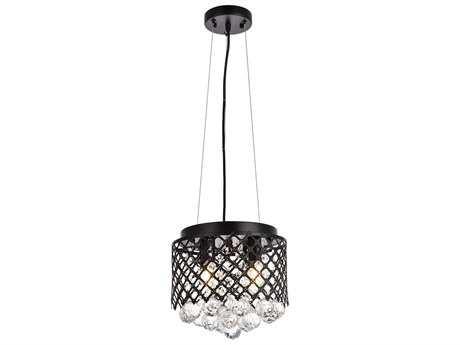 Elegant Lighting Tully 4-Light Black Crystal Drum Mini Pendant