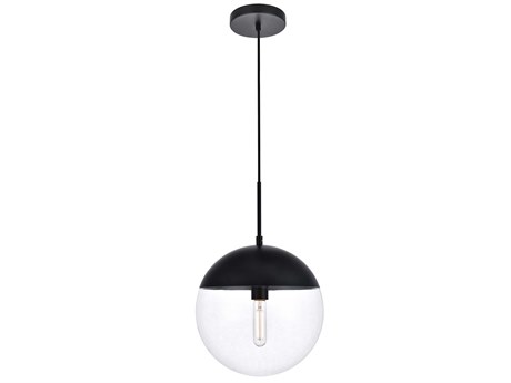 Elegant Lighting Eclipse 1-Light Black Glass Globe Mini Pendant