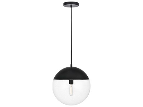 Elegant Lighting Eclipse 1-Light Black Glass Globe Pendant