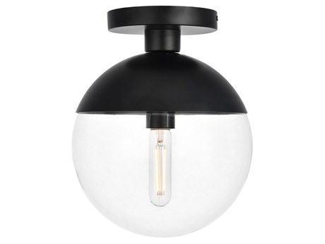Elegant Lighting Eclipse 1-Light Black Glass Globe Flush Mount