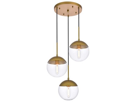 Elegant Lighting Eclipse 3-Light Brass Glass Globe Pendant