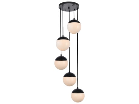 Elegant Lighting Eclipse 5-Light Black Glass Globe Pendant