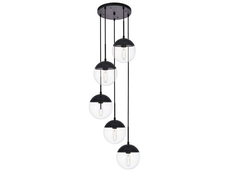 Elegant Lighting Eclipse 5-Light Black Glass Globe Pendant