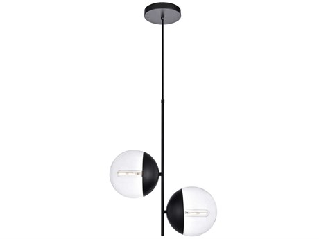 Elegant Lighting Eclipse 2-Light Black Glass Globe Mini Pendant