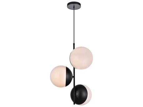 Elegant Lighting Eclipse 3-Light Black Glass Globe Pendant