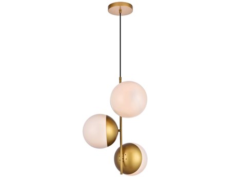 Elegant Lighting Eclipse 3-Light Brass Glass Globe Pendant