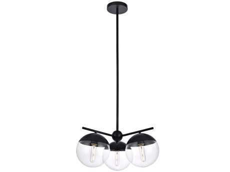 Elegant Lighting Eclipse 3-Light Black Glass Globe Pendant