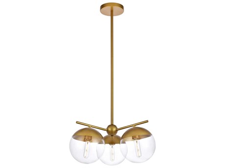 Elegant Lighting Eclipse 3-Light Brass Glass Globe Pendant