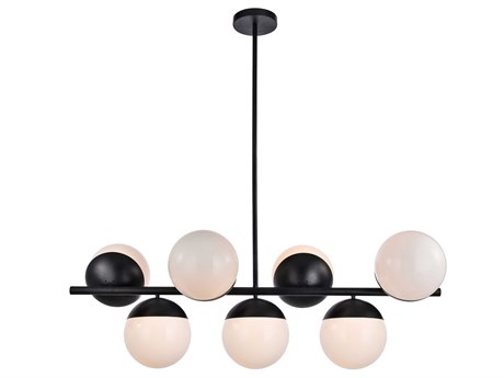 Elegant Lighting Eclipse 7-Light Black Glass Globe Linear Island Pendant