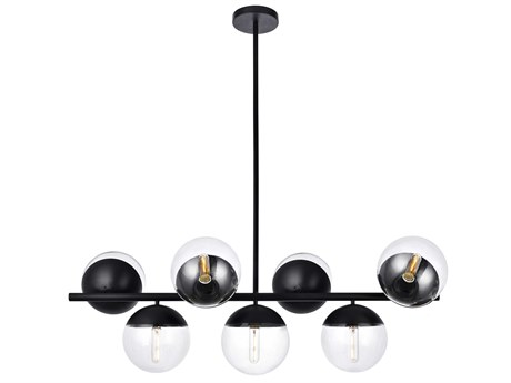 Elegant Lighting Eclipse 7-Light Black Glass Globe Linear Island Pendant
