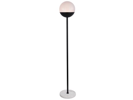 Elegant Lighting Eclipse Black Floor Lamp with Frosted White Glass Shade