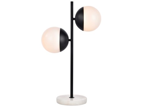 Elegant Lighting Eclipse Black Table Lamp with Frosted White Glass Shade