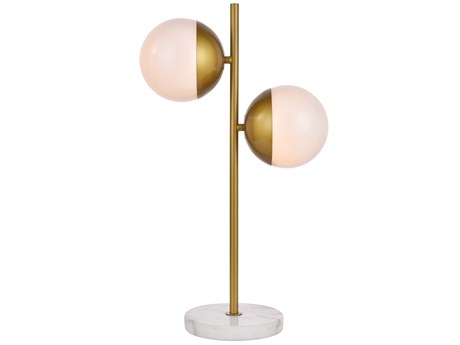 Elegant Lighting Eclipse Brass Table Lamp with Frosted White Glass Shade