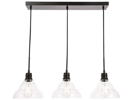 Elegant Lighting Clive 3-Light Black Glass LED Island Pendant