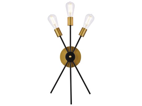Elegant Lighting Lucca 3-Light Black And Brass Wall Sconce