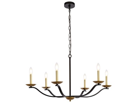 Elegant Lighting Trey 6-Light Black And Brass Chandelier