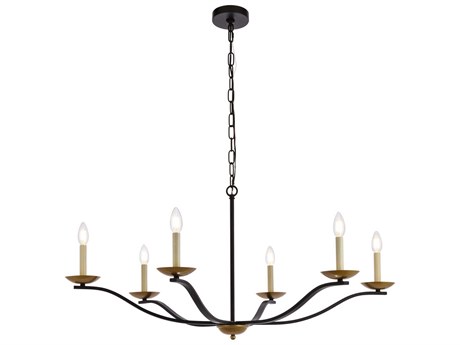 Elegant Lighting Trey 6-Light Black And Brass Chandelier