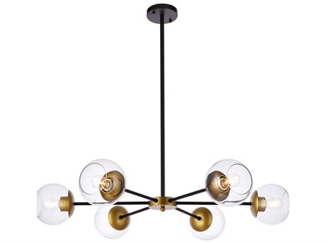 Elegant Lighting Briggs 6-Light Black And Brass Clear Glass Globe Chandelier