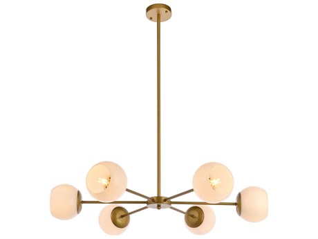 Elegant Lighting Briggs 6-Light Brass And White Glass Globe Chandelier