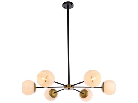 Elegant Lighting Briggs 6-Light Black And Brass White Glass Globe Chandelier