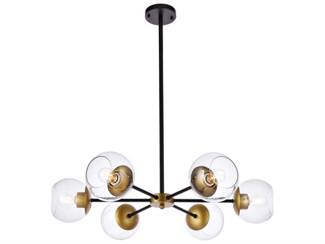 Elegant Lighting Briggs 6-Light Black And Brass Clear Glass Globe Chandelier