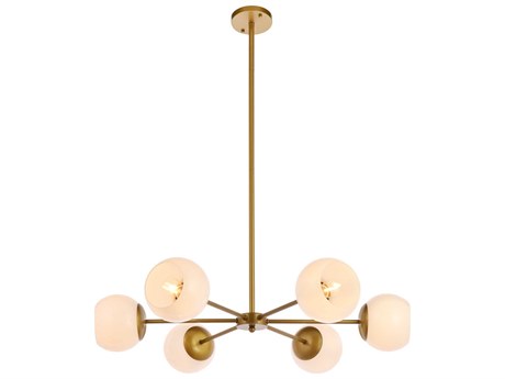 Elegant Lighting Briggs 6-Light Brass And White Glass Globe Chandelier