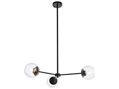 Elegant Lighting Briggs 3-Light Black And Clear Glass Globe Chandelier